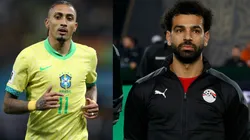 Raphinha e Salah vão se enfrentar em Brasil x Egito - Fotos: Marlon Costa/AGIF e Mohamed Hossam/Getty Images