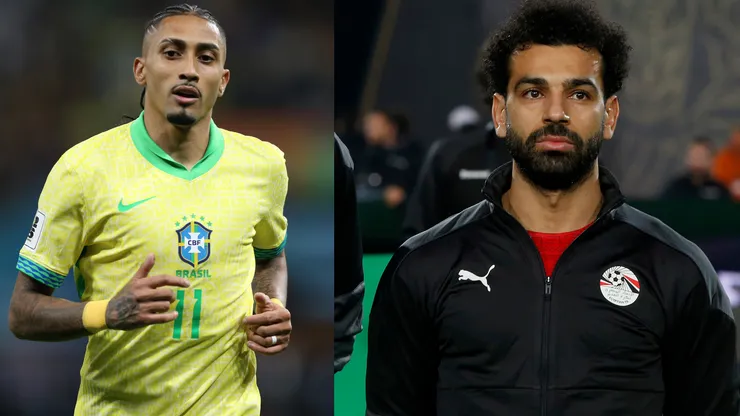 Raphinha e Salah vão se enfrentar em Brasil x Egito - Fotos: Marlon Costa/AGIF e Mohamed Hossam/Getty Images