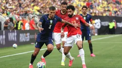 CLEVELAND, OHIO - JUNE 06: Bruno Guimarães of Brazil competes for the ball against Marawan Attia of Egypt during the international friendly match between Brazil and Egypt at Huntington Bank Field on June 06, 2026 in Cleveland, Ohio. (Photo by Kirk Irwin/Getty Images)
