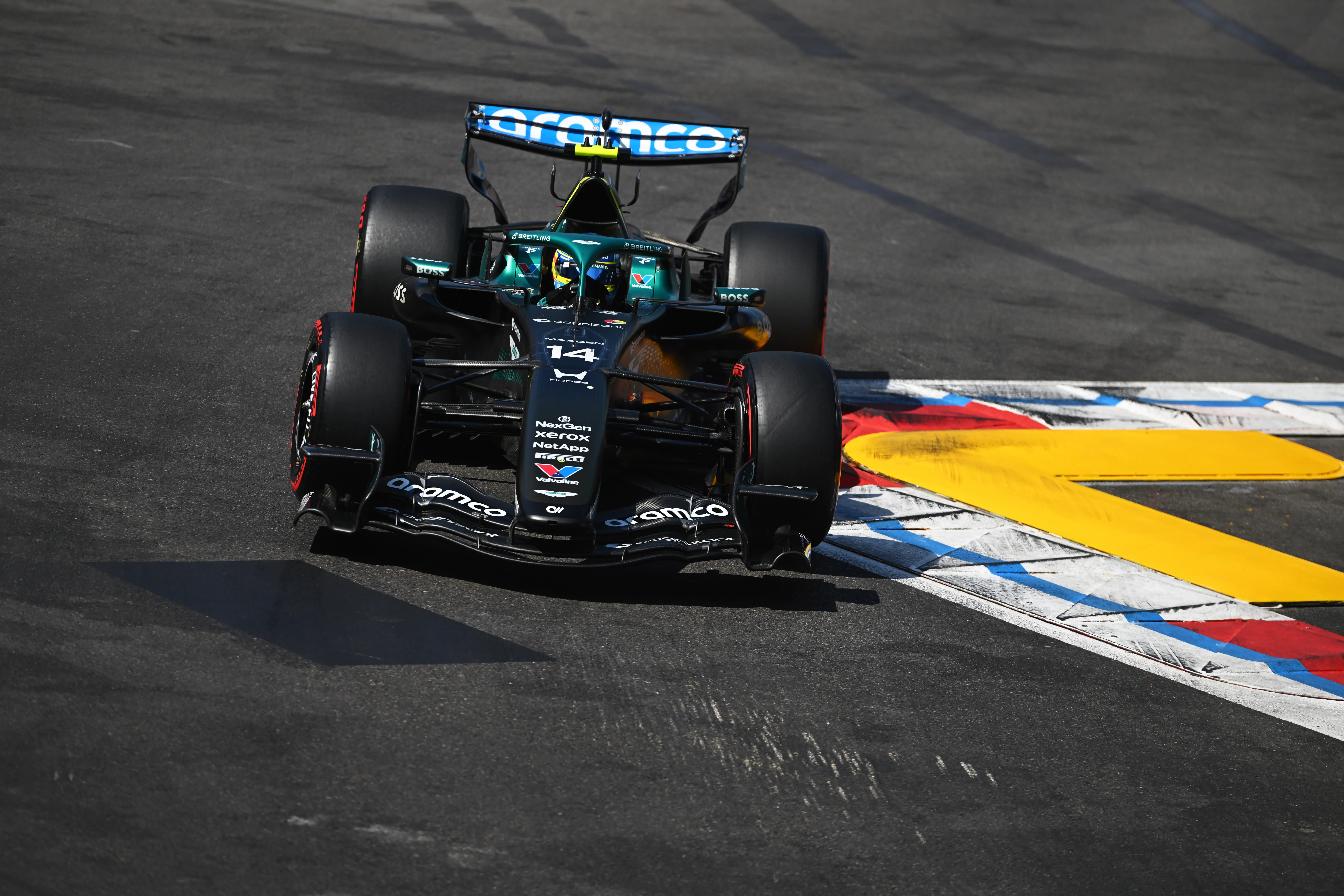 MONTE-CARLO, MONACO – JUNE 06: Fernando Alonso of Spain driving the (14) Aston Martin F1 Team AMR26 Honda on track during qualifying ahead of the F1 Grand Prix of Monaco at Circuit de Monaco on June 06, 2026 in Monte-Carlo, Monaco. (Photo by Rudy Carezzevoli/Getty Images)