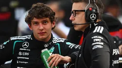MONTE-CARLO, MONACO - JUNE 07: Andrea Kimi Antonelli of Italy and Mercedes AMG Petronas F1 Team and Peter Bonnington, Race Engineer of Mercedes AMG Petronas F1 Team talk in the Pitlane during the F1 Grand Prix of Monaco at Circuit de Monaco on June 07, 2026 in Monte-Carlo, Monaco. (Photo by Rudy Carezzevoli/Getty Images)