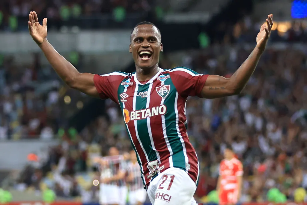 John Arias comemora após gol durante participação pelo Fluminense na Libertadores em 2023. Foto: Buda Mendes/Getty Images
