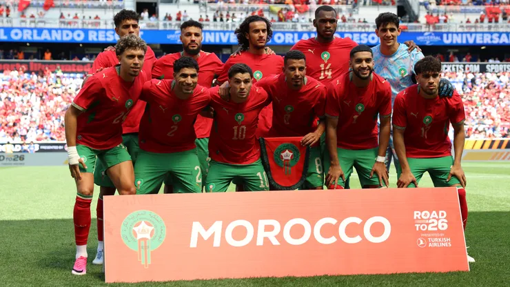 HARRISON, NEW JERSEY - JUNE 07: Players of Morocco pose for a team photo prior to the international friendly match between Morocco and Norway at Red Bull Arena on June 07, 2026 in Harrison, New Jersey. (Photo by Vincent Carchietta/Getty Images)