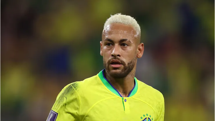 AL RAYYAN, QATAR - DECEMBER 09: Neymar of Brazil reacts during the FIFA World Cup Qatar 2022 quarter final match between Croatia and Brazil at Education City Stadium on December 09, 2022 in Al Rayyan, Qatar. (Photo by Alex Grimm/Getty Images)