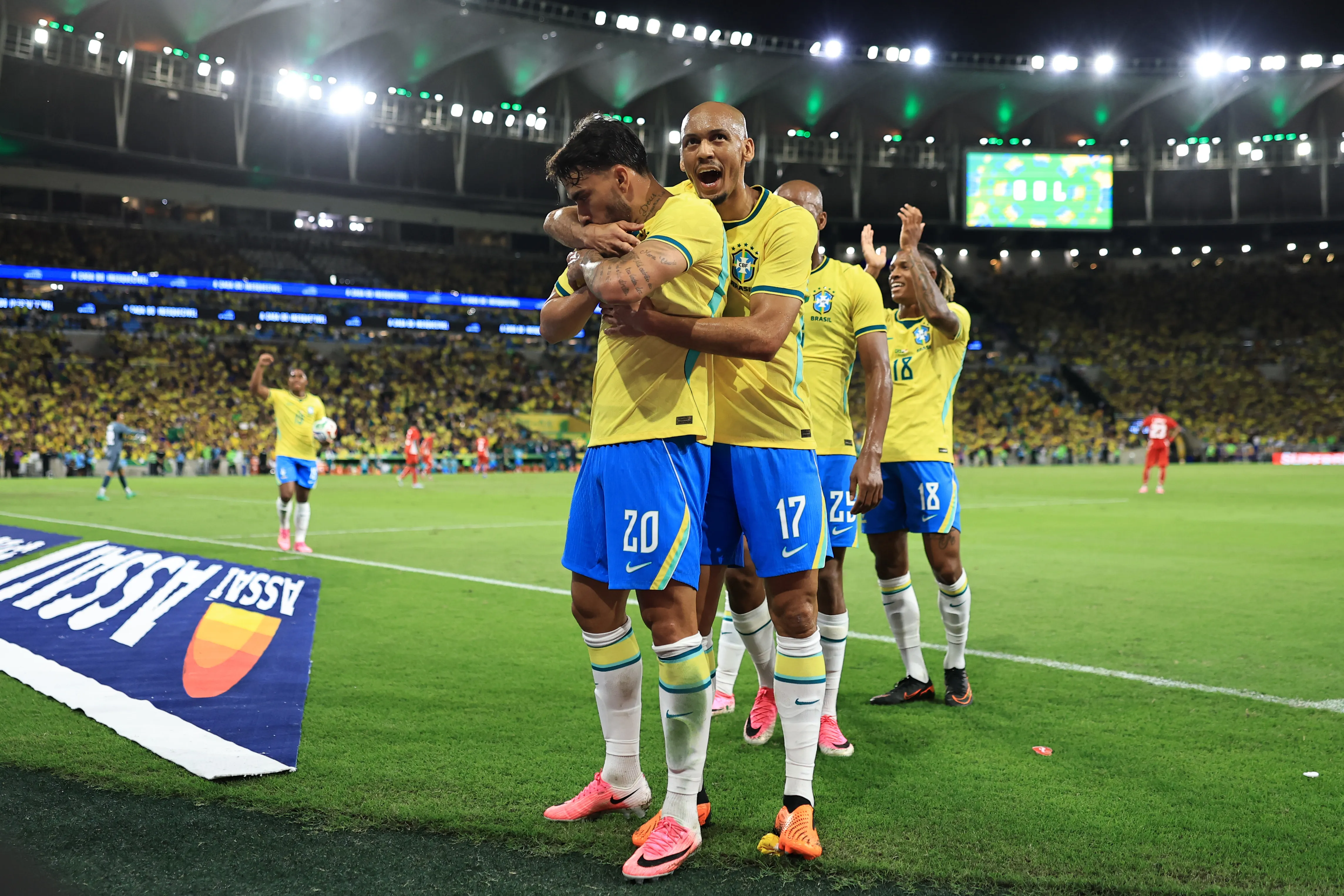 Jogadores da Seleção Brasileira comemoram gol de Paquetá em amistoso diante do Panamá. (Photo by Buda Mendes/Getty Images)