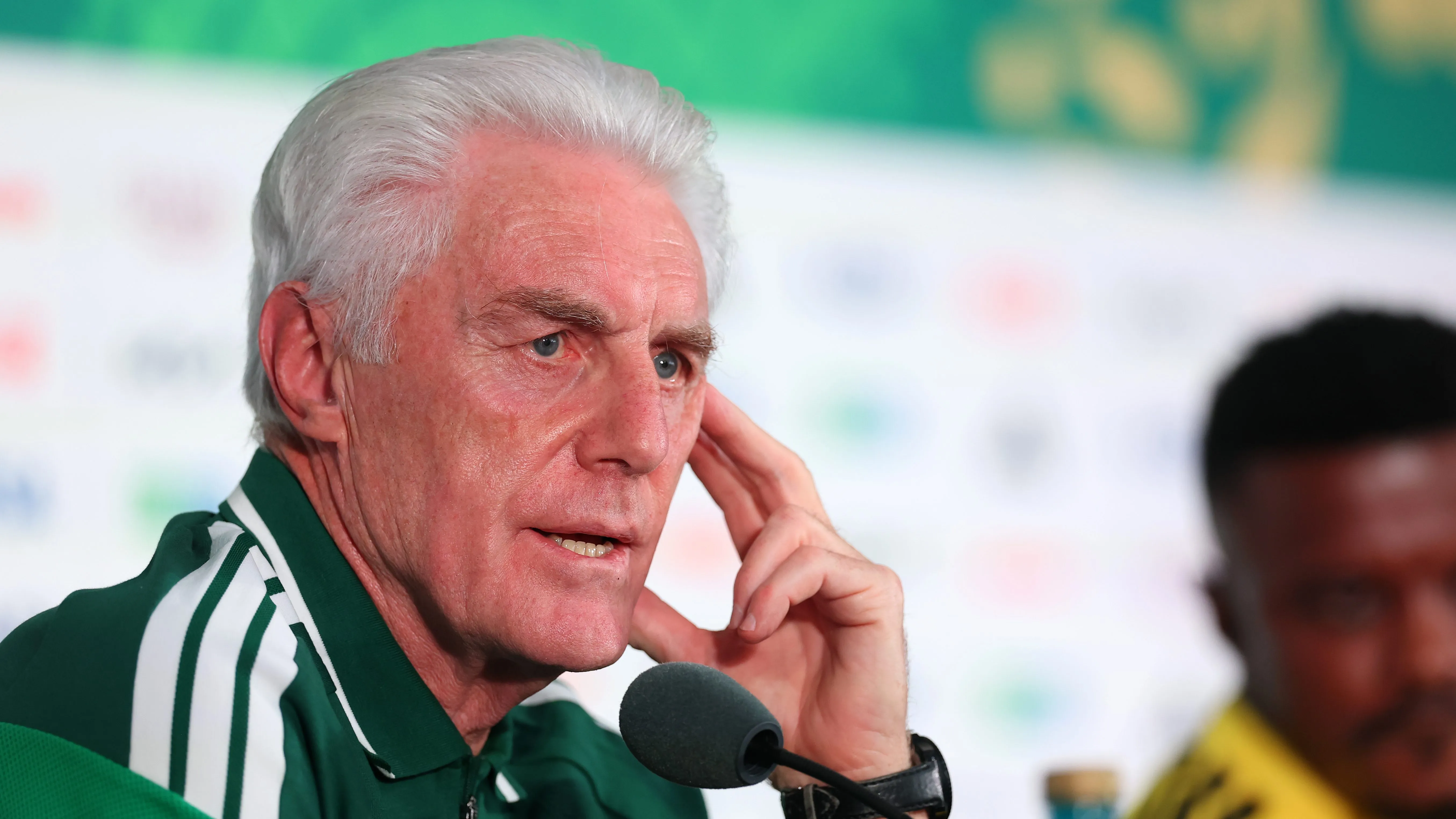 MEXICO CITY, MEXICO – JUNE 10: Hugo Broos, Head Coach of South Africa, speaks to the media during a South Africa Press Conference one day ahead of the FIFA World Cup 2026 Group A match between Mexico and South Africa at Mexico City Stadium on June 10, 2026 in Mexico City, Mexico. (Photo by Carl Recine/Getty Images)