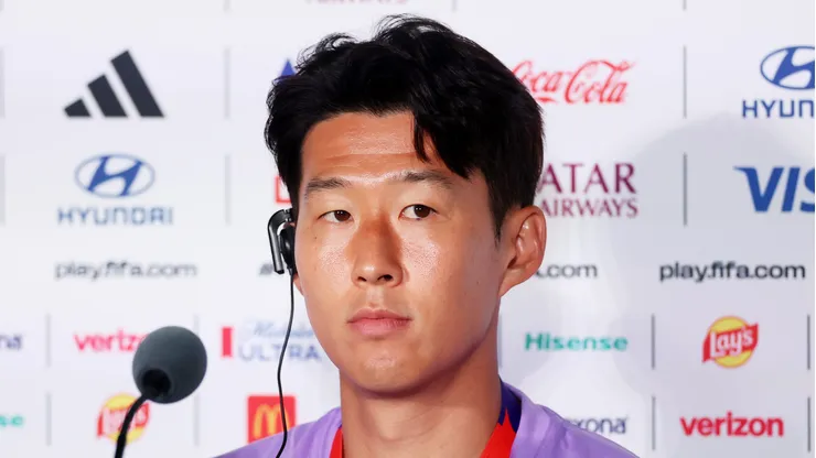GUADALAJARA, MEXICO - JUNE 10: Heung-Min Son #7 of Korea Republic speaks to the media during a Korea Republic Press Conference one day ahead of the FIFA World Cup 2026 Group A match between Korea Republic and Czechia at Guadalajara Stadium on June 10, 2026 in Guadalajara, Mexico. (Photo by Lars Baron/Getty Images)