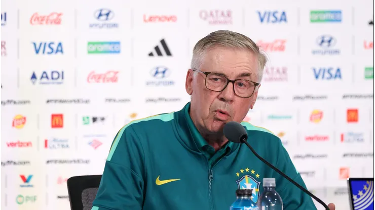 Ancelotti durante a coletiva. Photo by Darrian Traynor/Getty Images
