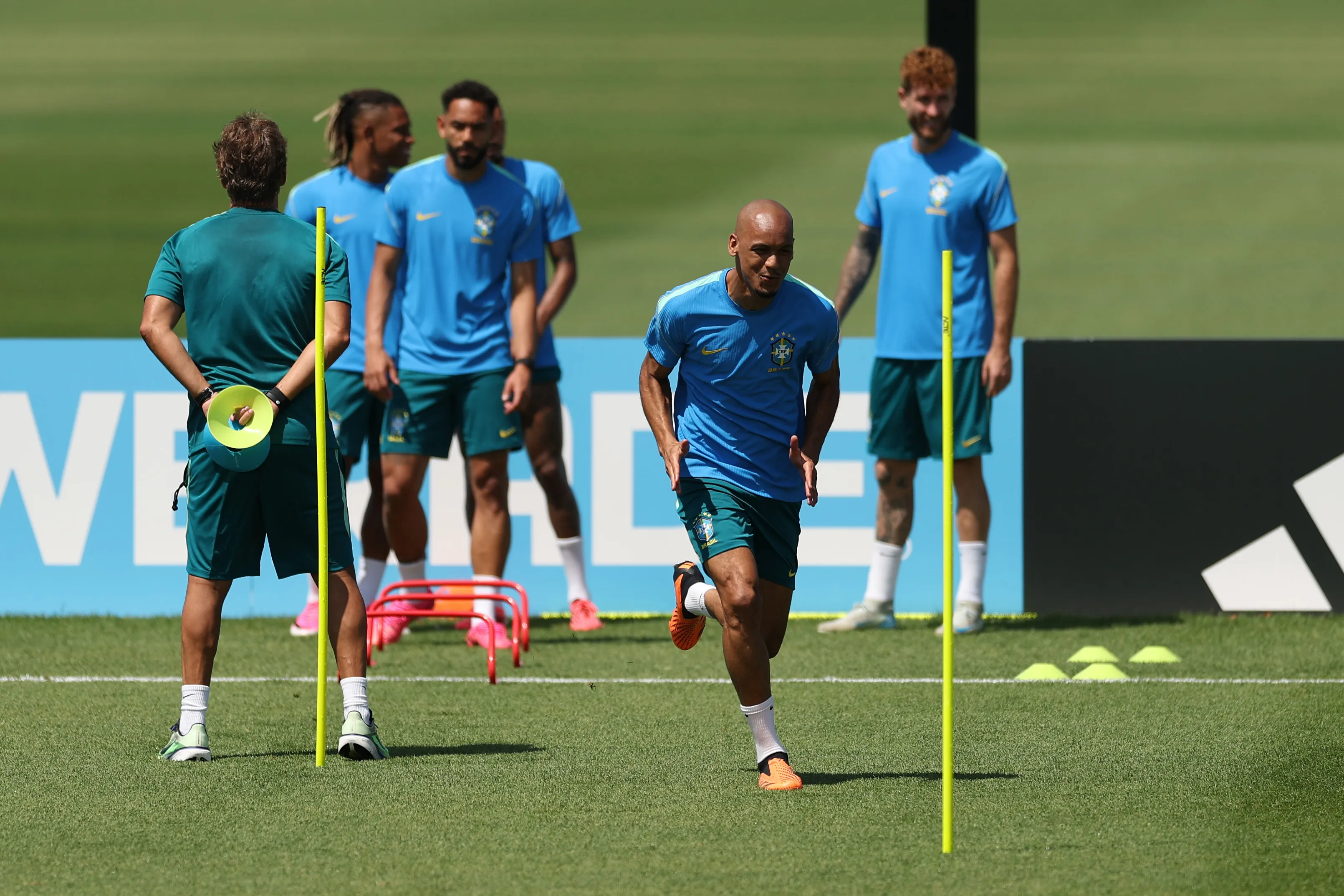 EAST RUTHERFORD, NEW JERSEY – JUNE 12: Fabinho of Brazil takes part in an MD-1 training session at the Columbia Park Training Facility in Morristown, New Jersey on June 12, 2026,  one day ahead of the FIFA World Cup 2026 Group C match between Brazil and Morocco at New York New Jersey Stadium on June 12, 2026 in East Rutherford, New Jersey. (Photo by Darrian Traynor/Getty Images)