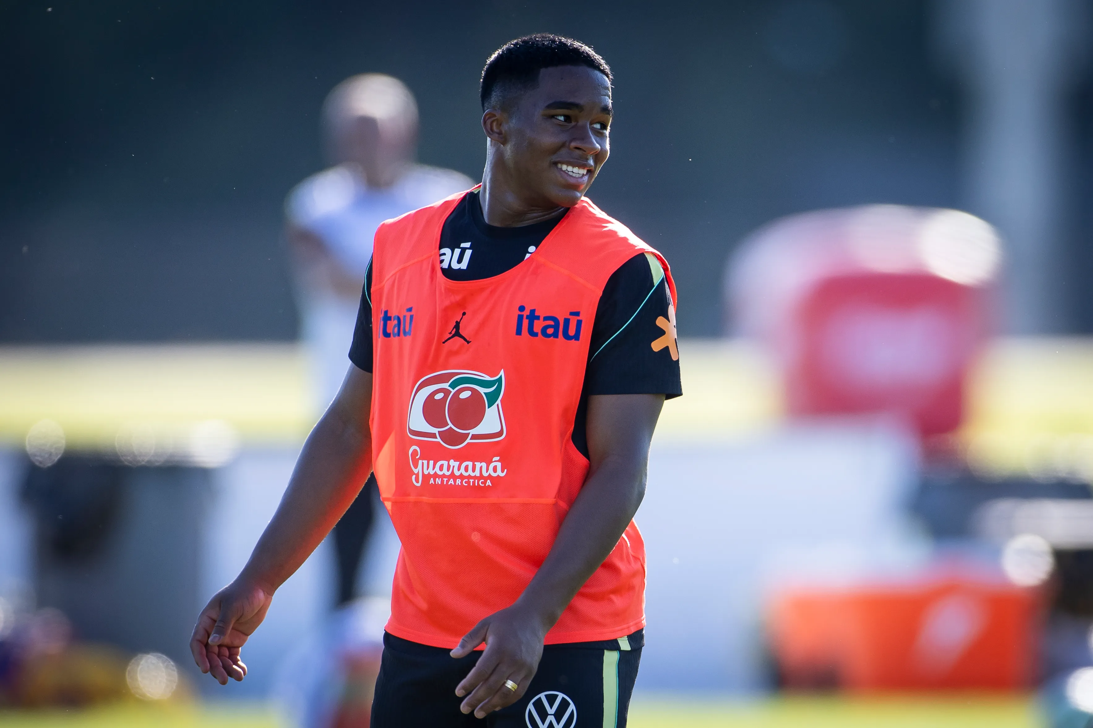 NEW YORK, NEW YORK – JUNE 3: Endrick #19 of Brazil takes the shot on goal during training at Columbia Park Training Facility on June 3, 2026 in Morristown, New Jersey. (Photo by Ira L. Black/Getty Images)
