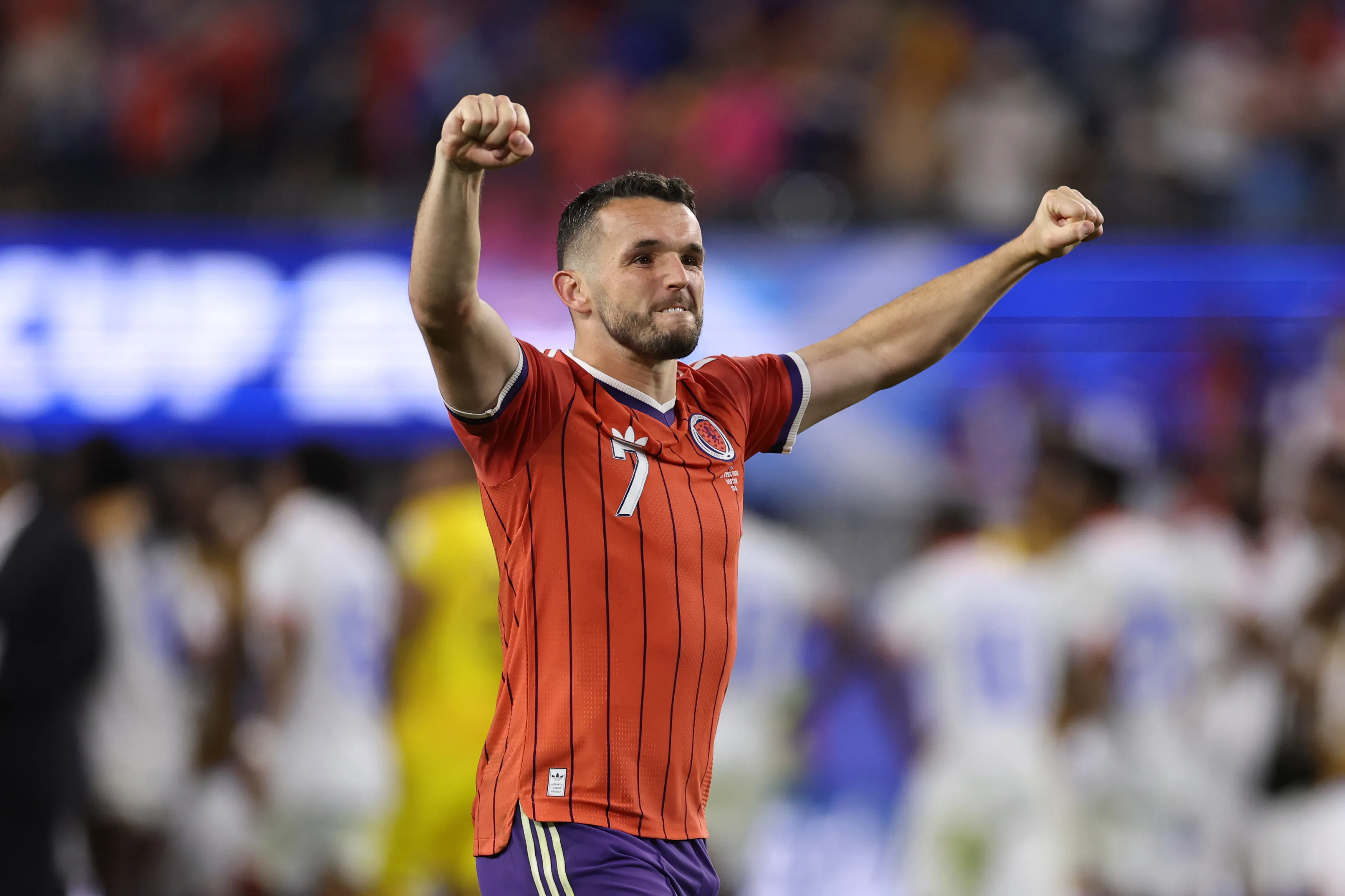 FOXBOROUGH, MASSACHUSETTS – JUNE 13: John McGinn #7 of Scotland celebrates with fans after the team’s 1-0 victory in the FIFA World Cup 2026 Group C match between Haiti and Scotland at Boston Stadium on June 13, 2026 in Foxborough, Massachusetts. (Photo by Buda Mendes/Getty Images)