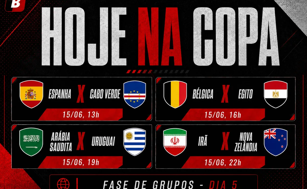 Espanha X Cabo Verde marcam a rodada da Copa do Mundo 2026; veja horários e onde assistir ao vivo