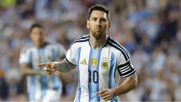 AUBURN, ALABAMA - JUNE 09: Lionel Messi of Argentina celebrates after scoring the team's second goal during the international friendly match between Argentina and Iceland at Jordan-Hare Stadium on June 09, 2026 in Auburn, Alabama. (Photo by Todd Kirkland/Getty Images)