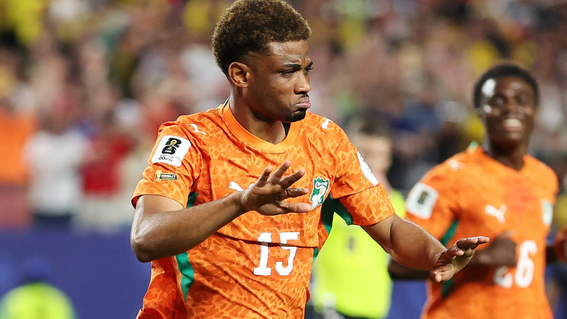 PHILADELPHIA, PENNSYLVANIA – JUNE 14: Amad Diallo #15 of Cote d’Ivoire celebrates scoring his team’s first goal during the FIFA World Cup 2026 Group E match between Cote D’Ivoire and Ecuador at Philadelphia Stadium on June 14, 2026 in Philadelphia, Pennsylvania. (Photo by Dan Mullan/Getty Images)