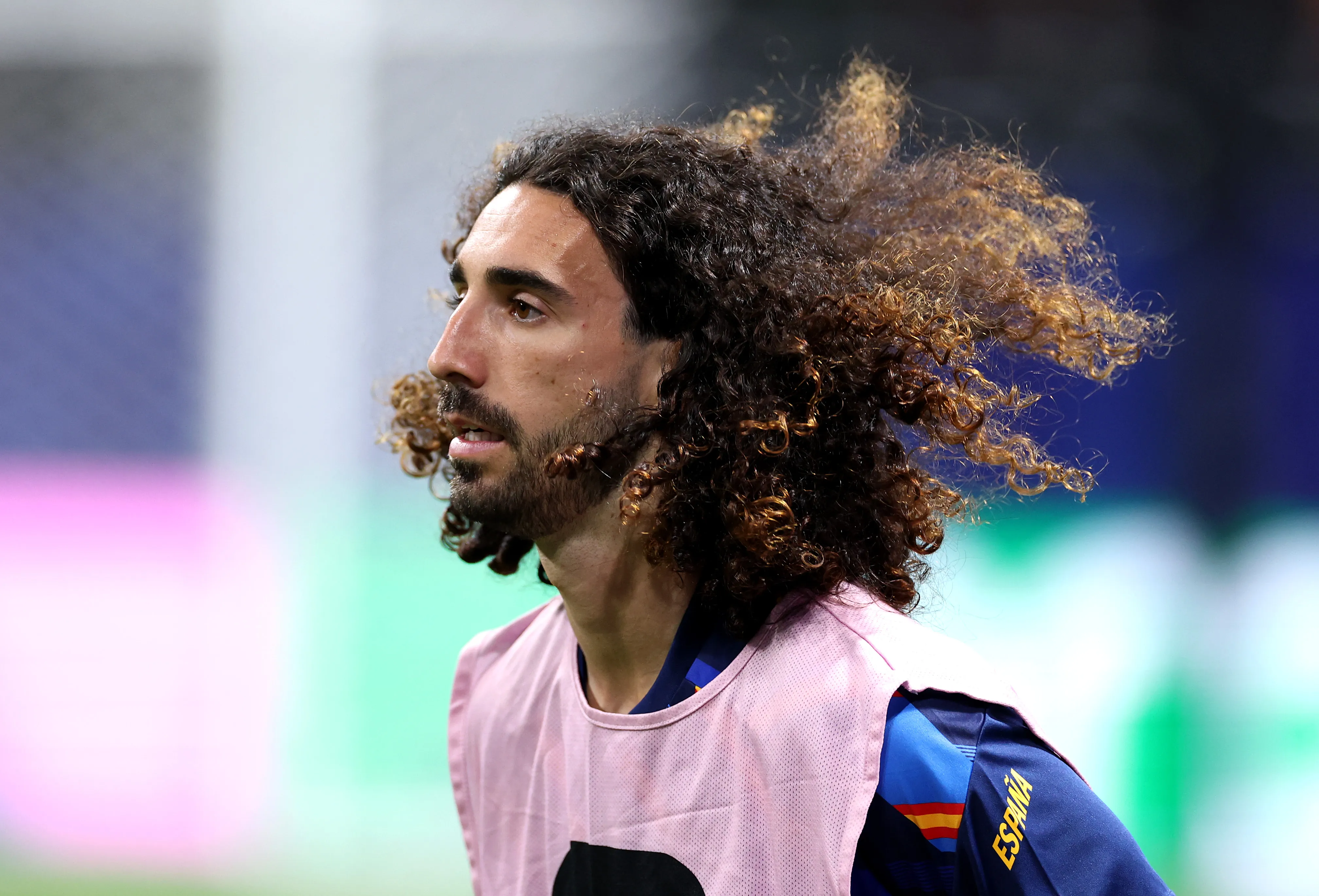 ATLANTA, GEORGIA – JUNE 15: Marc Cucurella #24 of Spain warms up before the FIFA World Cup 2026 Group H match between Spain and Cabo Verde at Atlanta Stadium on June 15, 2026 in Atlanta, Georgia. (Photo by Florencia Tan Jun/Getty Images)