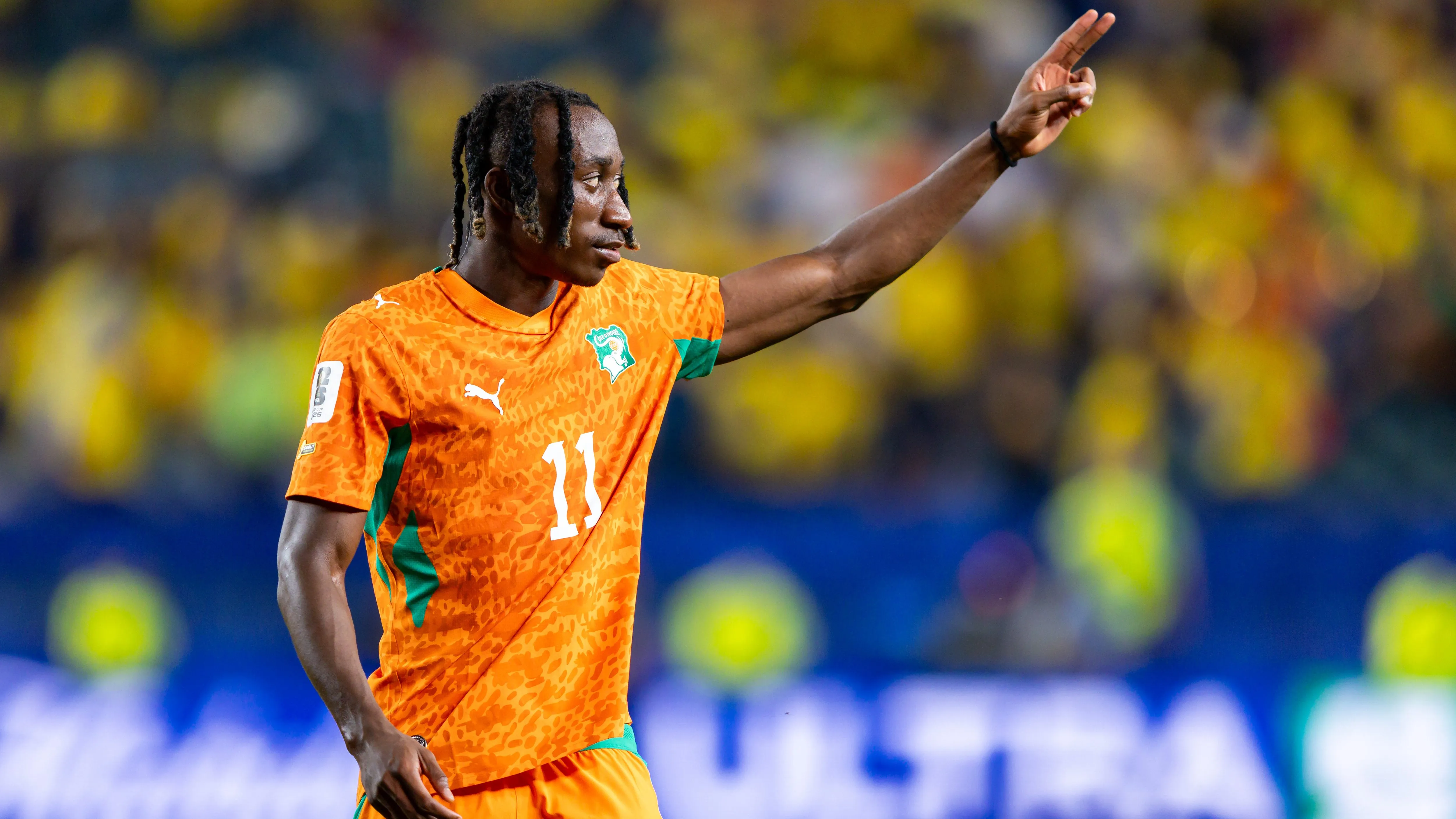 Yan Diomande jogador do Costa Do Marfim durante partida contra o Equador no estadio Filadelfia pelo campeonato Copa Do Mundo 2026. Foto: Rodolfo Buhrer/AGIF