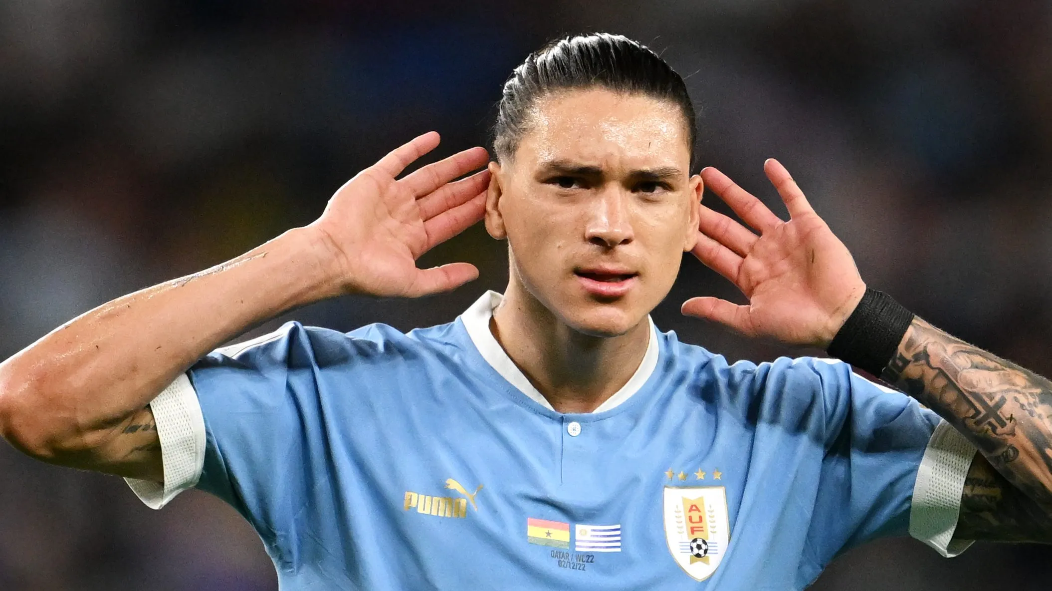 Foto:  Clive Mason/Getty Images – Darwin Núñez teve atuação apagada em Arábia Saudita x Uruguai.