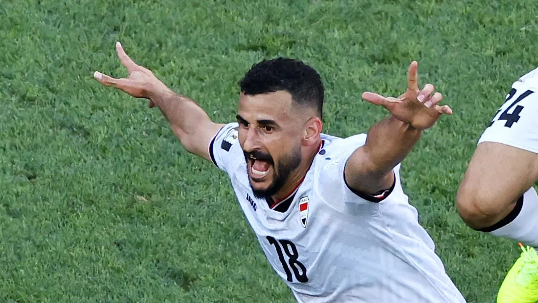 FOXBOROUGH, MASSACHUSETTS – JUNE 16: Aymen Hussein #18 of Iraq celebrates scoring his team’s first goal during the FIFA World Cup 2026 Group I match between Iraq and Norway at Boston Stadium on June 16, 2026 in Foxborough, Massachusetts. (Photo by Buda Mendes/Getty Images)