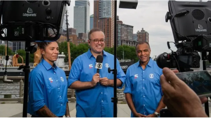 Cristiane, Everaldo Marques e Denílson em transmissão da TV Globo - Foto: Divulgação Instagram/@everaldomarques1