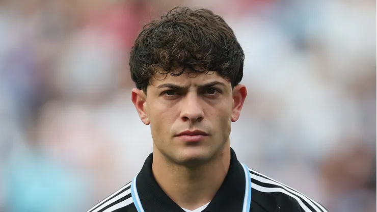 COLLEGE STATION, TEXAS - JUNE 06: Agustín Giay of Argentina stands the national anthem during the international friendly match between Argentina and Honduras at Kyle Field on June 06, 2026 in College Station, Texas. (Photo by Tim Warner/Getty Images)