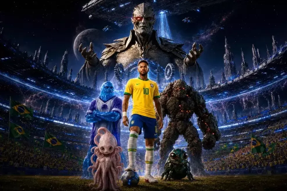 Créditos da imagem: Neymar em um dos títulos de IA da sua parceria com a FareFlow (Reprodução)
