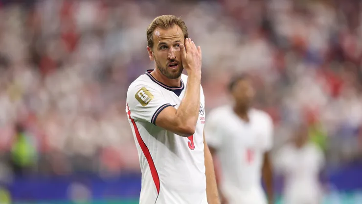 ARLINGTON, TEXAS - JUNE 17: Harry Kane #9 of England reacts during the FIFA World Cup 2026 Group L match between England and Croatia at Dallas Stadium on June 17, 2026 in Arlington, Texas. (Photo by Michael Steele/Getty Images)