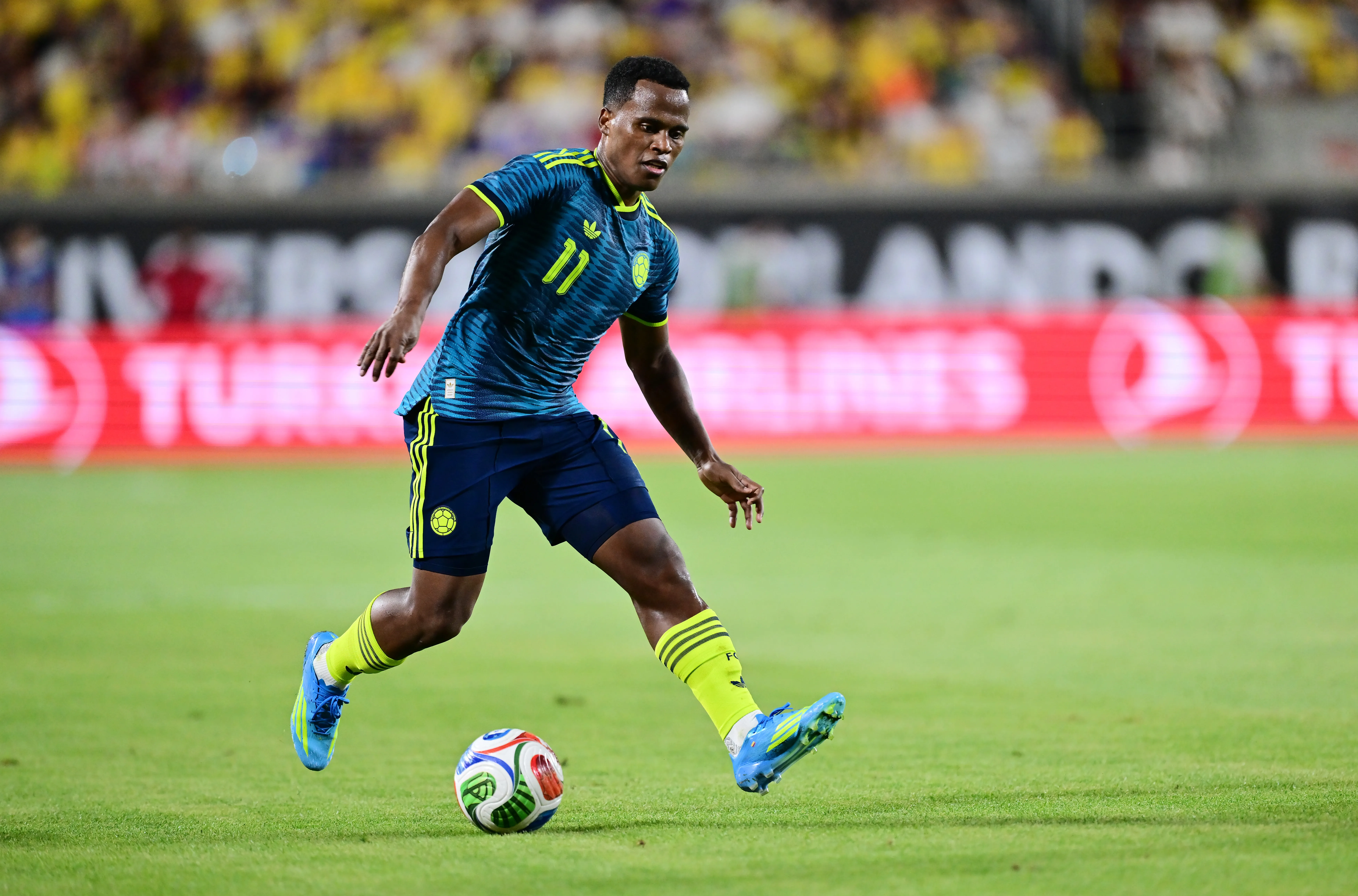 ORLANDO, FLORIDA – MARCH 26: Jhon Arias of Colombia controls the ball during the international friendly match between Colombia and Croatia an international at Camping World Stadium on March 26, 2026 in Orlando, Florida. (Photo by Julio Aguilar/Getty Images)