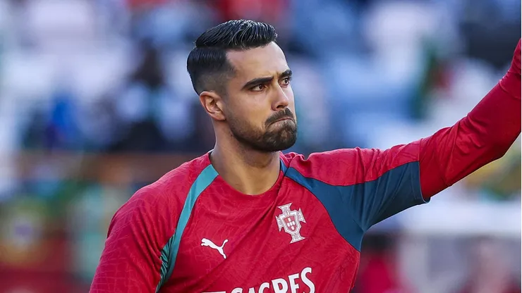 LEIRIA, PORTUGAL - JUNE 10: Diogo Costa of Portugal salutes during the warmups before the International Friendly match between Portugal and Nigeria at Estadio Dr Magalhaes Pessoa on June 10, 2026 in Leiria, Portugal. (Photo by Carlos Rodrigues/Getty Images)