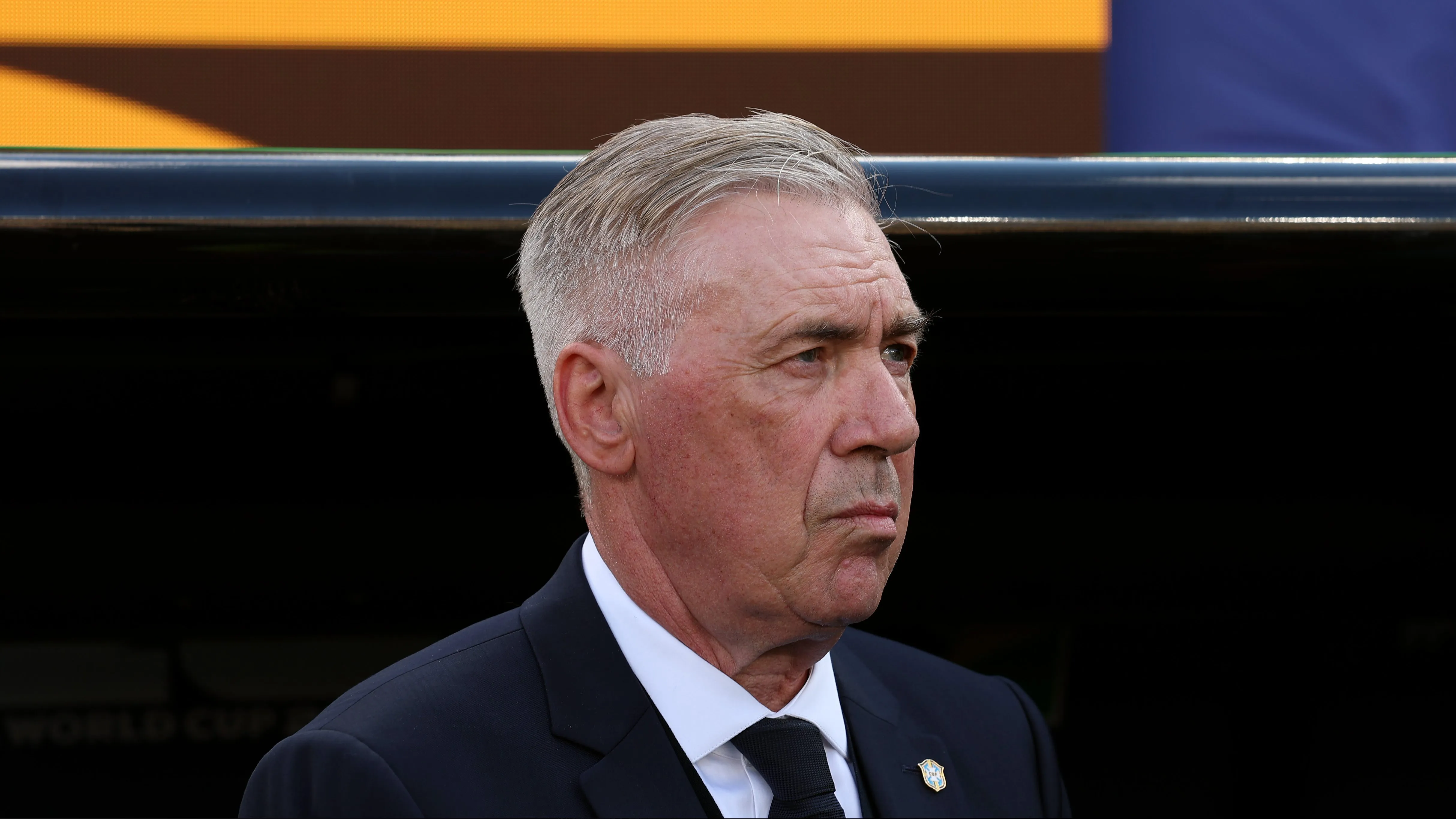 EAST RUTHERFORD, NEW JERSEY – JUNE 13: Carlo Ancelotti, Head Coach of Brazil, looks on before the FIFA World Cup 2026 Group C match between Brazil and Morocco at New York New Jersey Stadium on June 13, 2026 in East Rutherford, New Jersey. (Photo by Darrian Traynor/Getty Images)