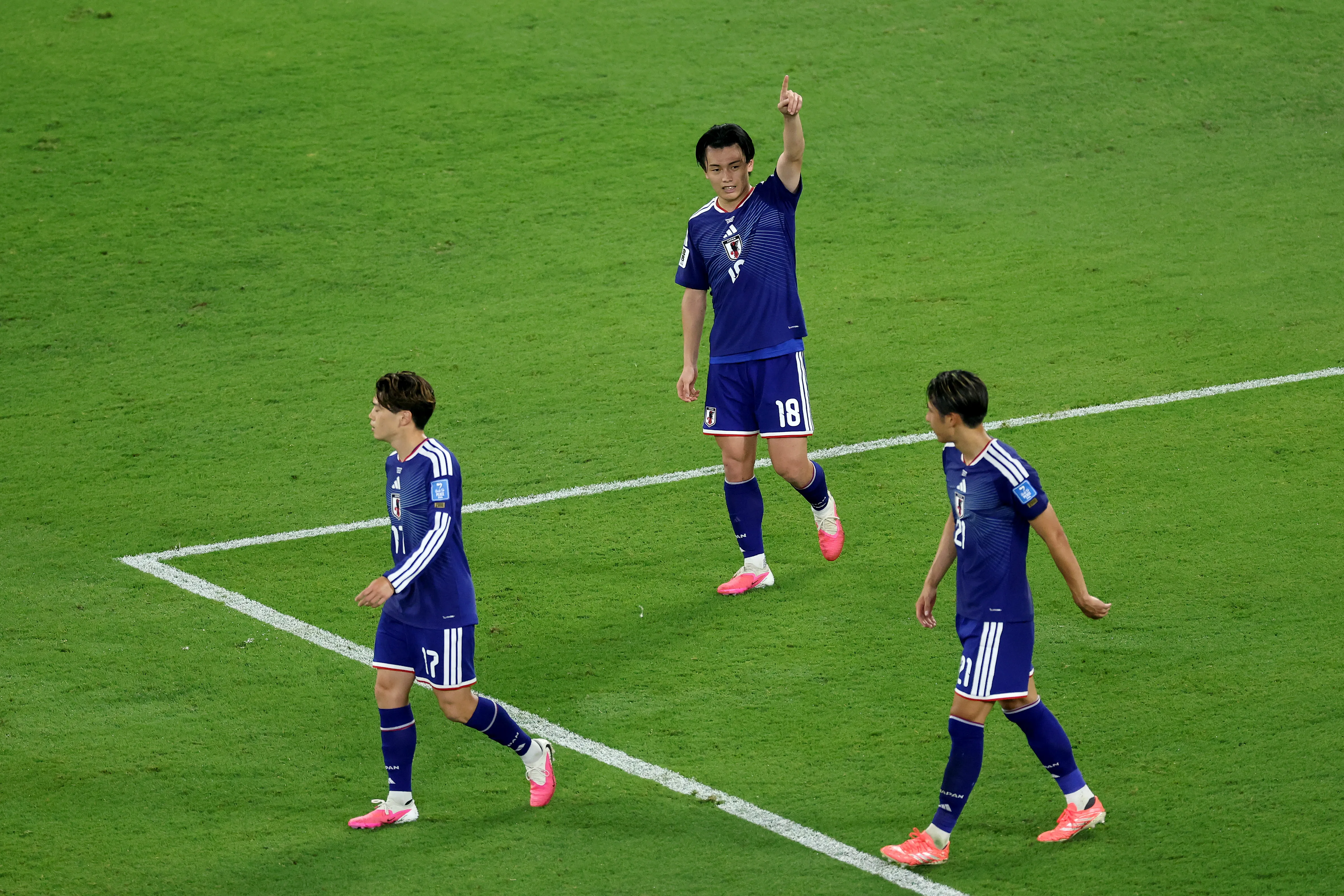 MONTERREY, MEXICO – JUNE 20: Ayase Ueda #18 of Japan celebrates scoring his team’s fourth goal during the FIFA World Cup 2026 Group F match between Tunisia and Japan at Monterrey Stadium on June 20, 2026 in Monterrey, Mexico. (Photo by Carl Recine/Getty Images)