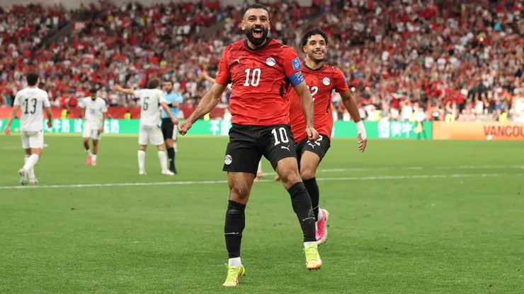 VANCOUVER, BRITISH COLUMBIA - JUNE 21: Mohamed Salah #10 of Egypt celebrates scoring his team's second goal during the FIFA World Cup 2026 Group G match between New Zealand and Egypt at BC Place Vancouver on June 21, 2026 in Vancouver, British Columbia. (Photo by Fran Santiago/Getty Images)