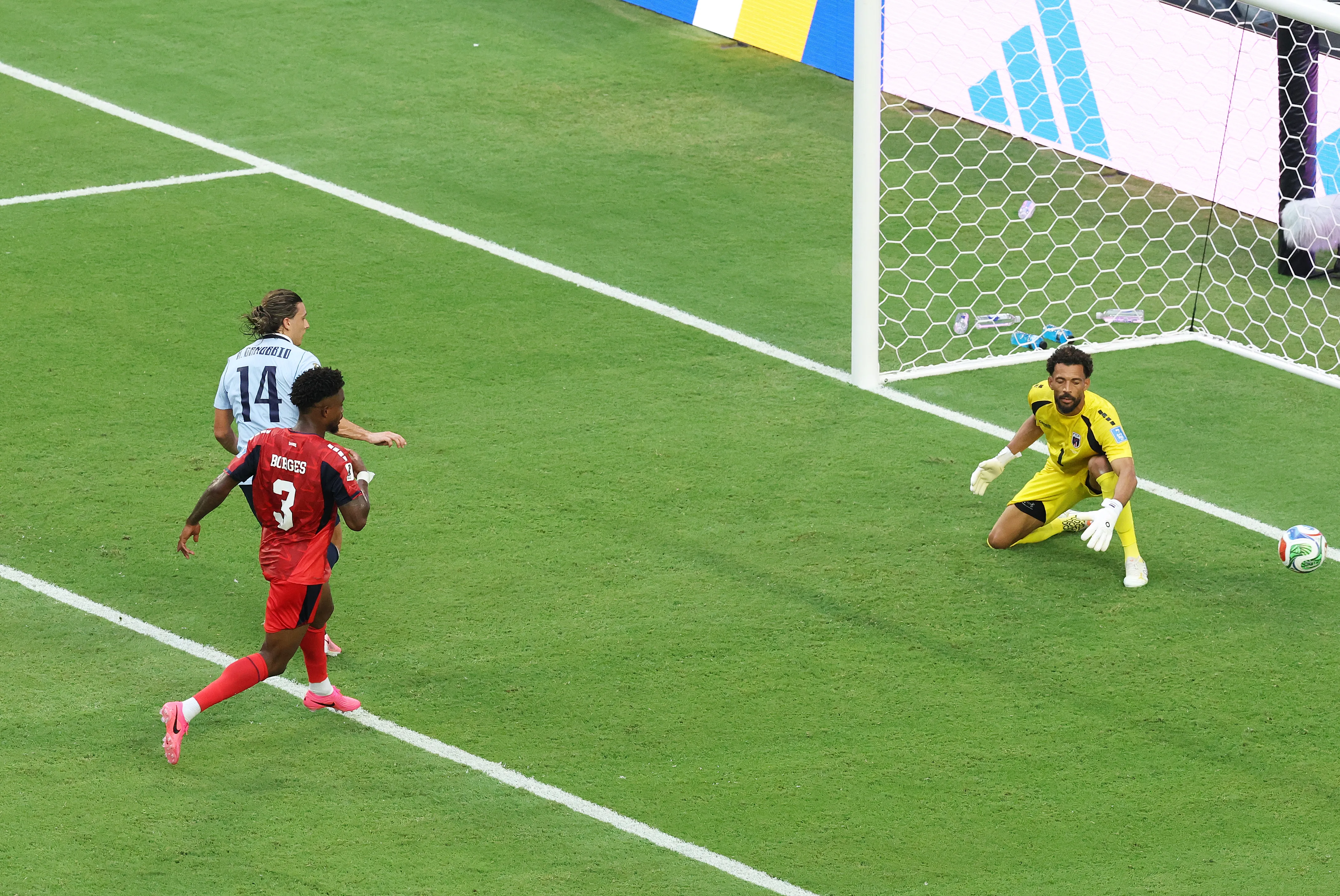MIAMI GARDENS, FLORIDA – JUNE 21: Agustin Canobbio #14 of Uruguay scores his team’s second goal during the FIFA World Cup 2026 Group H match between Uruguay and Cabo Verde at Miami Stadium on June 21, 2026 in Miami Gardens, Florida. (Photo by Molly Darlington/Getty Images)