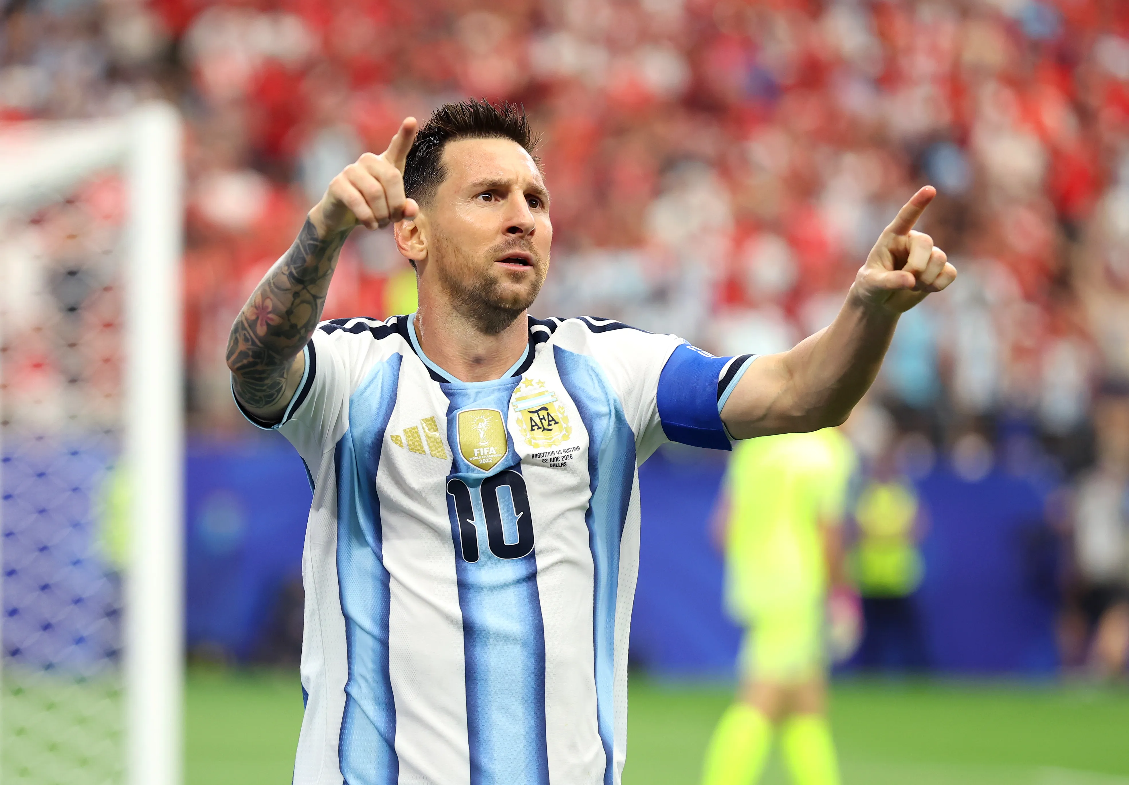 Autor do gol da vitória diante da Áustria, Messi se tornou o maior goleador da história das Copas – 18 gols no total – Foto: Charlotte Wilson/Getty Images