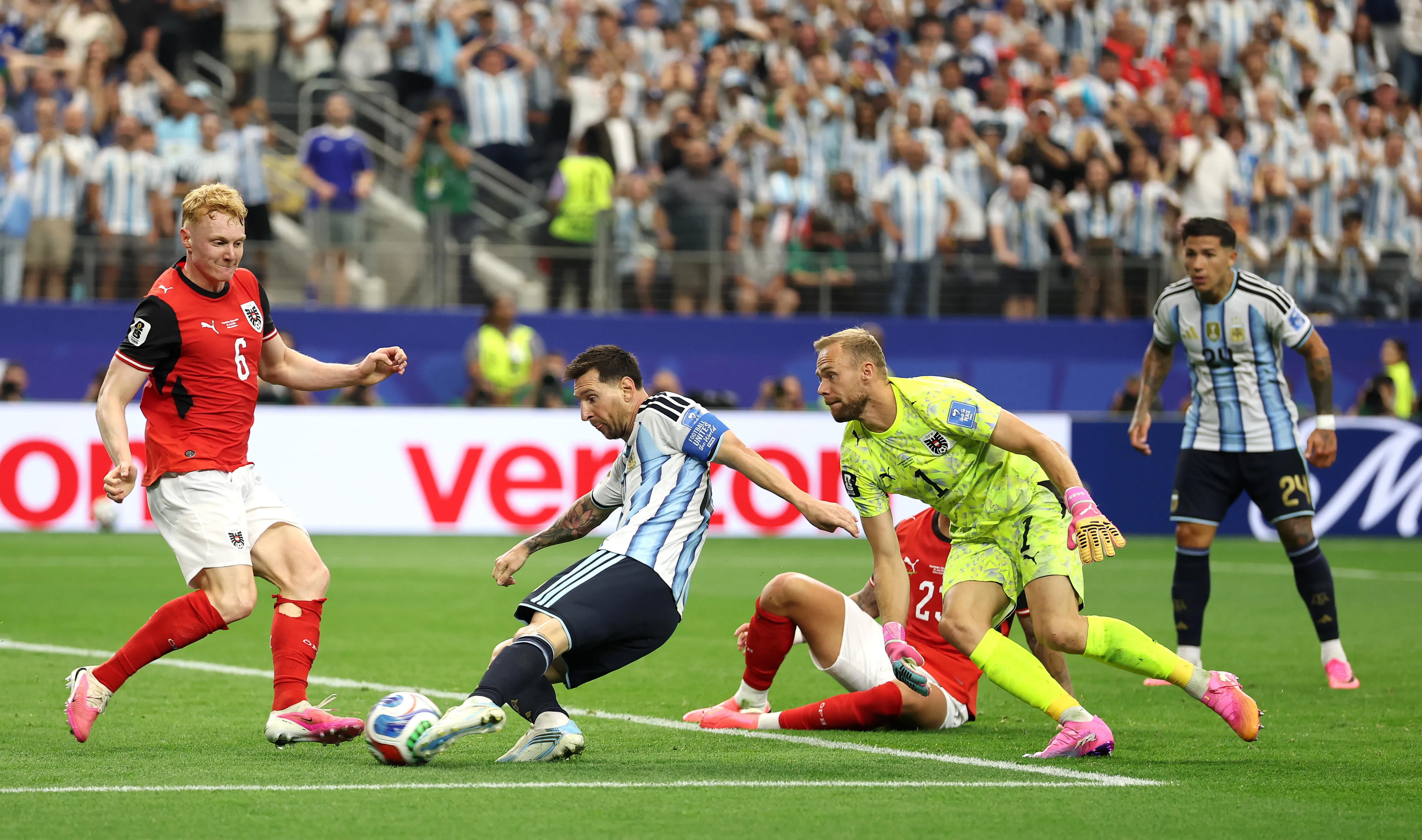ARLINGTON, TEXAS – JUNE 22: Lionel Messi #10 of Argentina scores his team’s second goal during the FIFA World Cup 2026 Group J match between Argentina and Austria at Dallas Stadium on June 22, 2026 in Arlington, Texas. (Photo by Francois Nel/Getty Images)