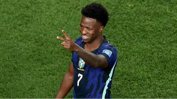 Vini Jr comemora gol em Brasil x Haiti. (Photo by Kevin C. Cox/Getty Images)