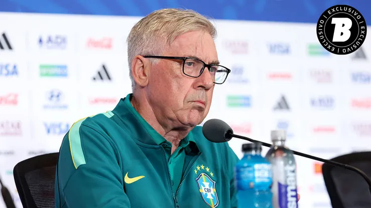 Carlo Ancelotti, técnico da seleção brasileira, participa de uma coletiva de imprensa um dia antes de Escócia x Brasil. (Photo by Leonardo Fernandez/Getty Images)