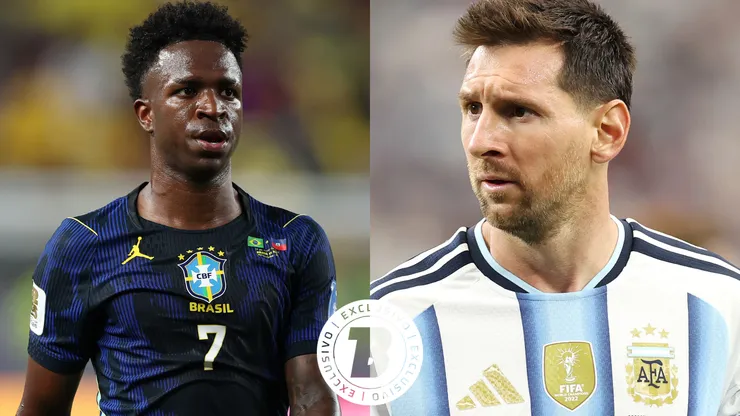 FotoxFoto: Vini Jr (Darrian Traynor/Getty Images); Messi (Charlotte Wilson/Getty Images)