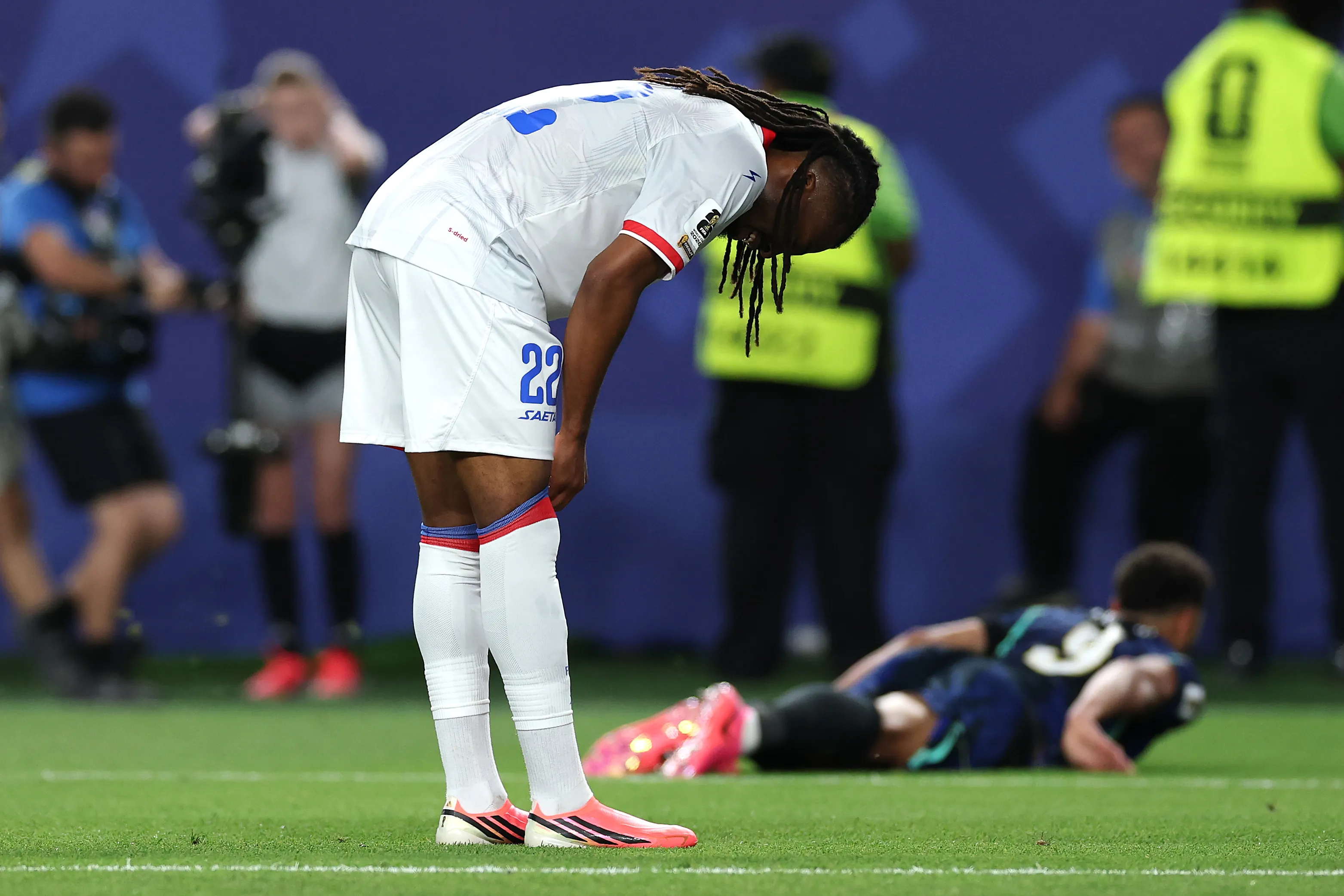 PHILADELPHIA, PENNSYLVANIA – JUNE 19: Jean-Kevin Duverne #22 of Haiti reacts during the FIFA World Cup 2026 Group C match between Brazil and Haiti at Philadelphia Stadium on June 19, 2026 in Philadelphia, Pennsylvania. (Photo by Al Bello/Getty Images)