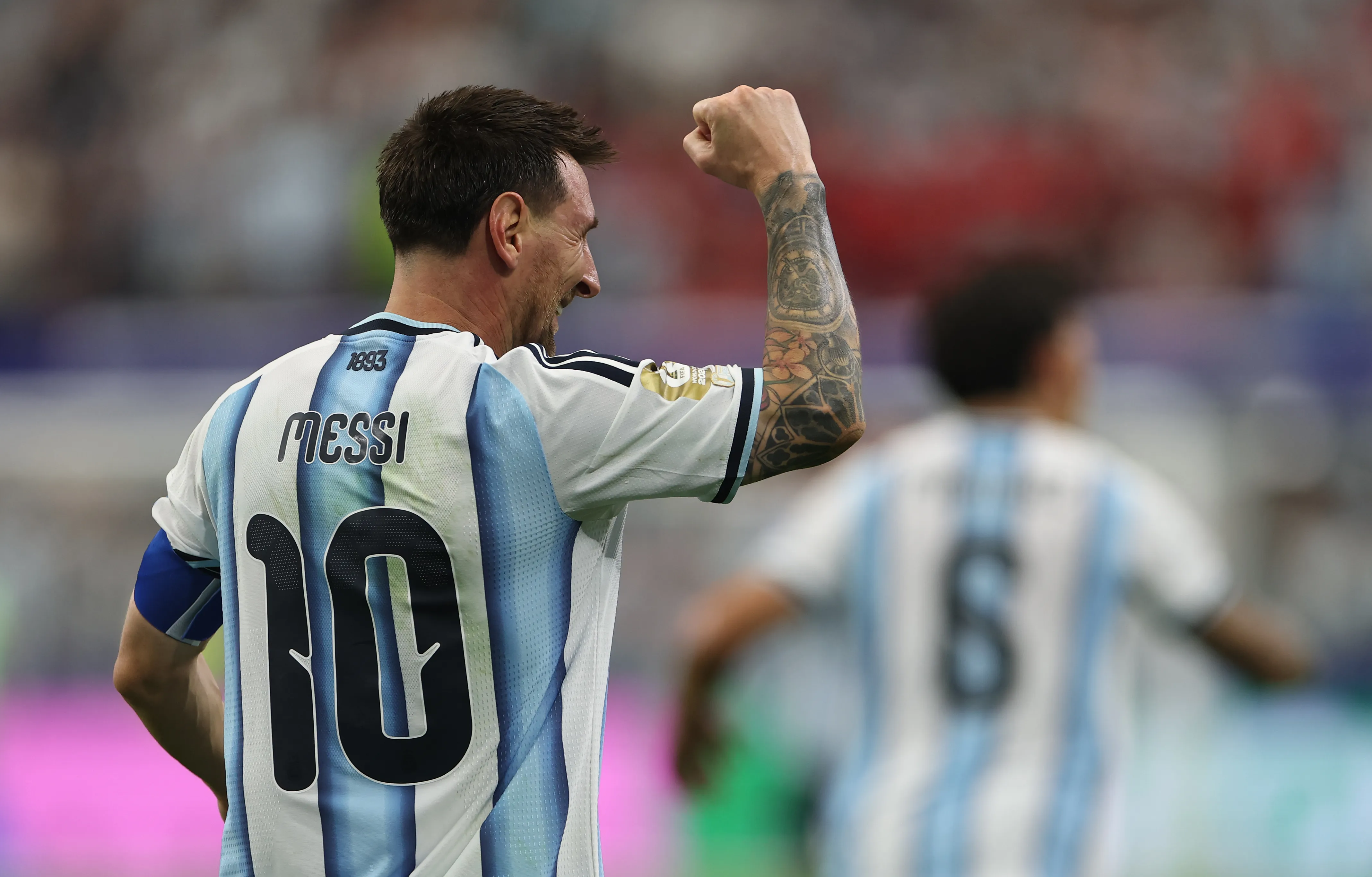 ARLINGTON, TEXAS – JUNE 22: Lionel Messi #10 of Argentina celebrates scoring his team’s second goal  during the FIFA World Cup 2026 Group J match between Argentina and Austria at Dallas Stadium on June 22, 2026 in Arlington, Texas. (Photo by Francois Nel/Getty Images)