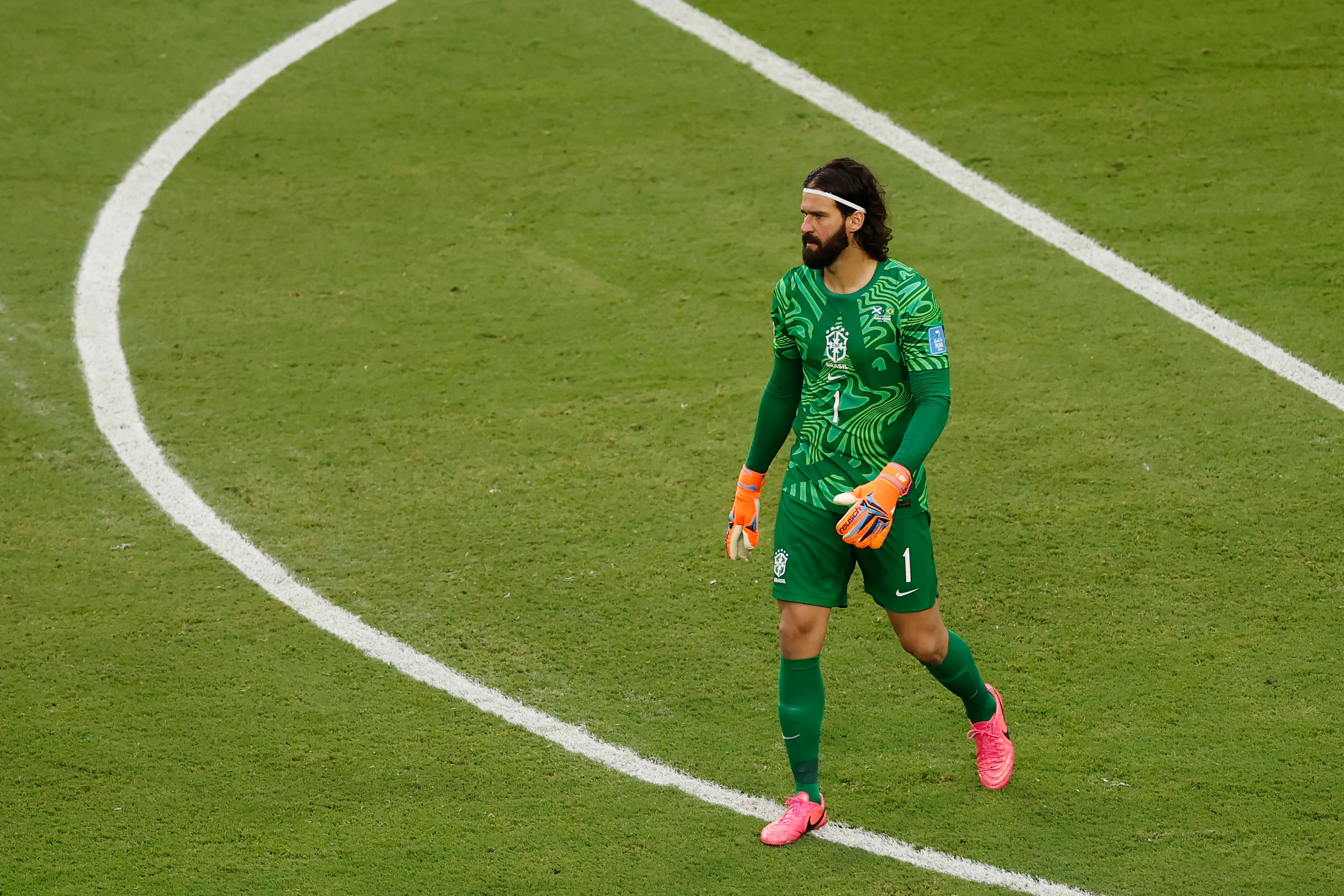 MIAMI GARDENS, FLORIDA – JUNE 24: Alisson #1 of Brazil looks on during the FIFA World Cup 2026 Group C match between Scotland and Brazil at Miami Stadium on June 24, 2026 in Miami Gardens, Florida. (Photo by Michael Reaves/Getty Images)