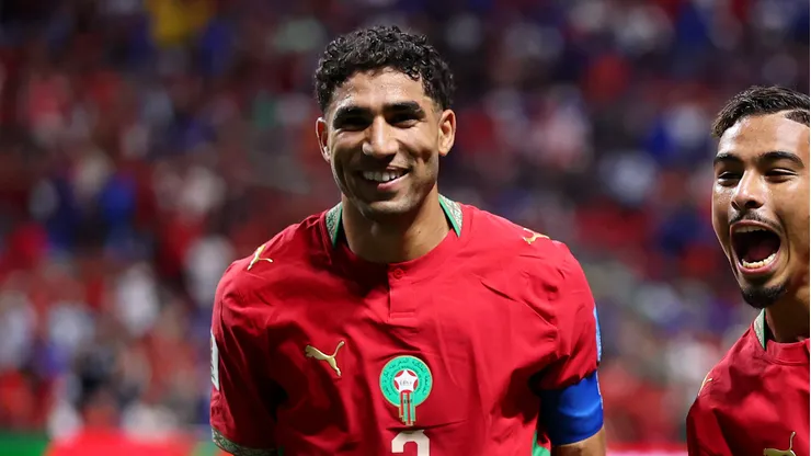 Hakimi comemorando gol diante do Haiti