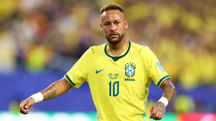 MIAMI GARDENS, FLORIDA - JUNE 24: Neymar Jr #10 of Brazil looks on during the FIFA World Cup 2026 Group C match between Scotland and Brazil at Miami Stadium on June 24, 2026 in Miami, United States. (Photo by Megan Briggs/Getty Images)