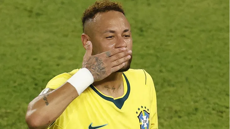 MIAMI GARDENS, FLORIDA - JUNE 24: Neymar Jr #10 of Brazil reacts after the FIFA World Cup 2026 Group C match between Scotland and Brazil at Miami Stadium on June 24, 2026 in Miami, United States. (Photo by Michael Reaves/Getty Images)