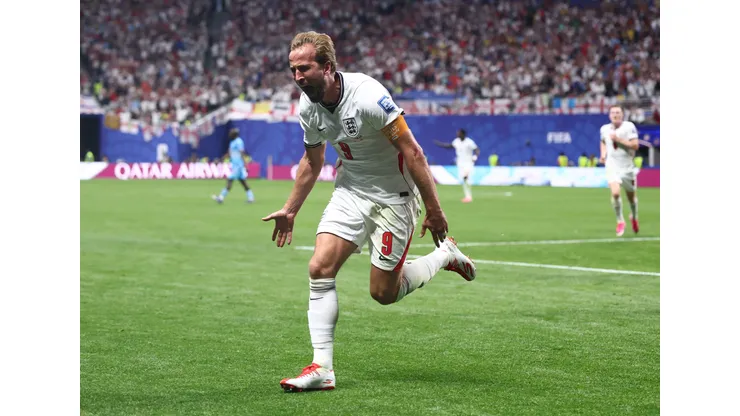 ATLANTA, GEORGIA - JULY 01: Harry Kane #9 of England celebrates scoring his team's second goal during the FIFA World Cup 2026 Round Of 32 match between England and Congo DR at Atlanta Stadium on July 01, 2026 in Atlanta, Georgia. (Photo by Megan Briggs/Getty Images)