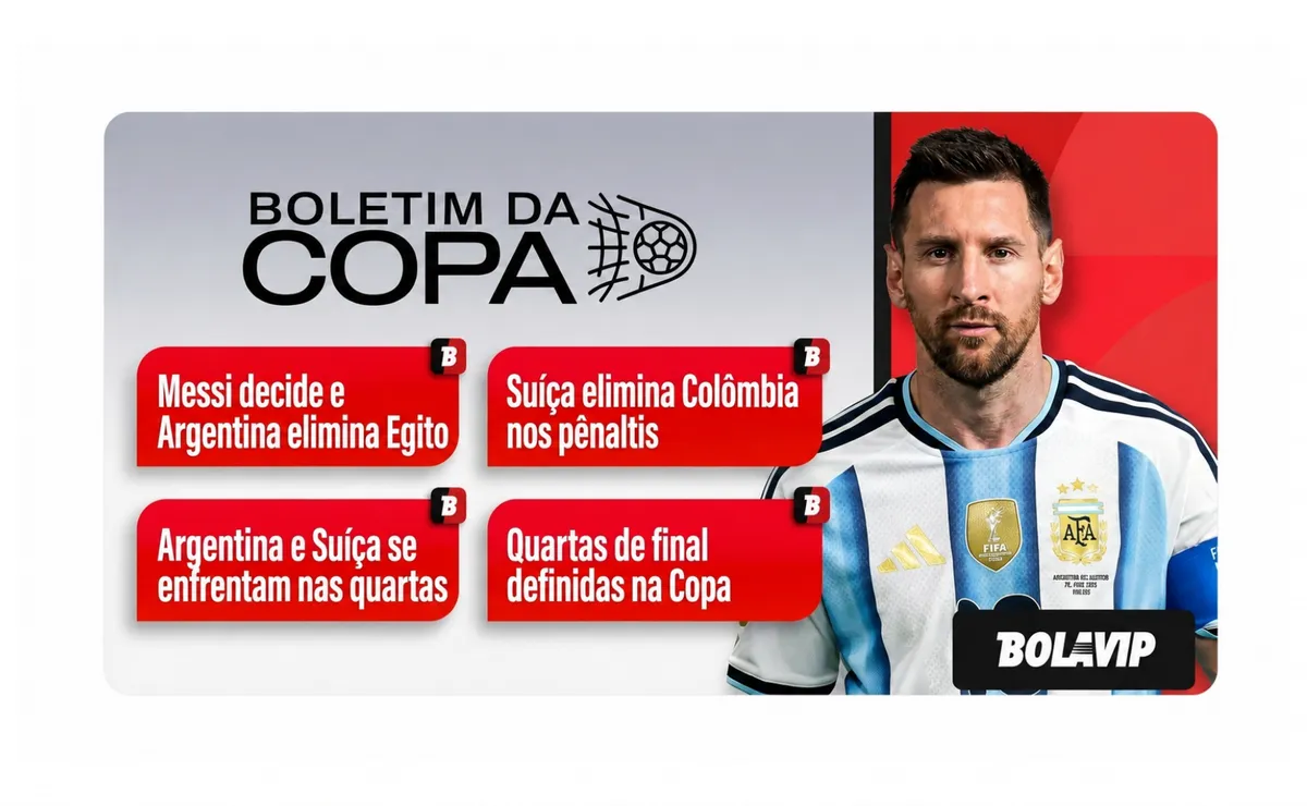 Messi vai de vilão à herói, Argentina passa e Suíça elimina Colômbia na Copa; veja resumos