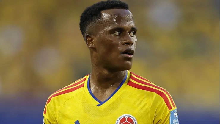 MIAMI GARDENS, FLORIDA - JUNE 27: Jhon Arias #11 of Colombia looks on during the FIFA World Cup 2026 Group K match between Colombia and Portugal at Miami Stadium on June 27, 2026 in Miami Gardens, Florida. (Photo by Michael Reaves/Getty Images)