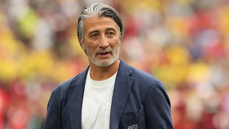 VANCOUVER, CANADA - JULY 07: Murat Yakin, Head Coach of Switzerland, reacts after penalty shootout victory during the FIFA World Cup 2026 Round of 16 match between Switzerland and Colombia at BC Place Vancouver on July 07, 2026 in Vancouver, British Columbia, Canada. (Photo by Alex Grimm/Getty Images)