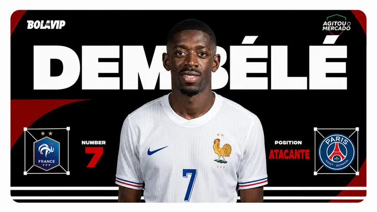 Ousmane Dembélé brilha no Mundial. Foto: Buda Mendes/Getty Images/Arte Bolavip Brasil.