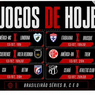 Séries B, C e D marcam jogos desta segunda-feira