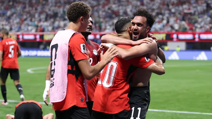 ATLANTA, GEORGIA - JULY 07: Mostafa Zico #11 of Egypt celebrates scoring his team's second goal later disallowed due to a foul committed by Marawan Attia #19 of Egypt during the FIFA World Cup 2026 Round of 16 match between Argentina and Egypt at Atlanta Stadium on July 07, 2026 in Atlanta, Georgia. (Photo by Buda Mendes/Getty Images)